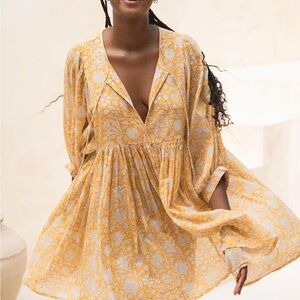 Daughters of India Yellow and Cream Mini Dress